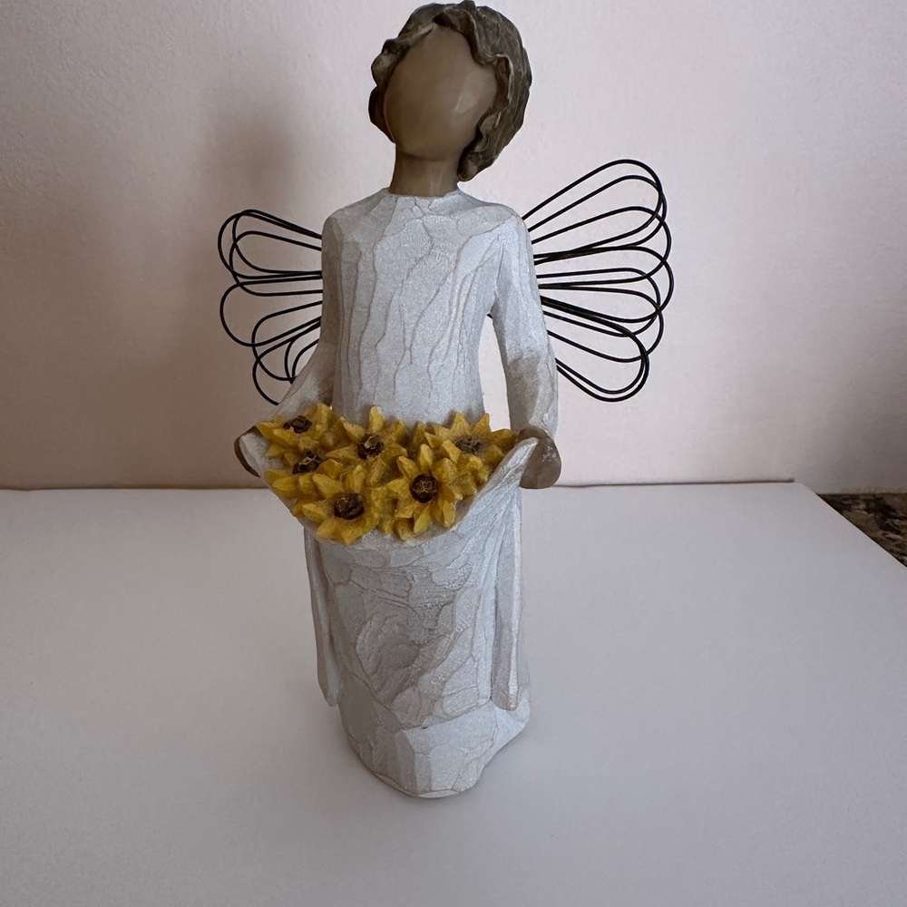 Willow Tree Angel with Yellow Flowers and Wire Wings